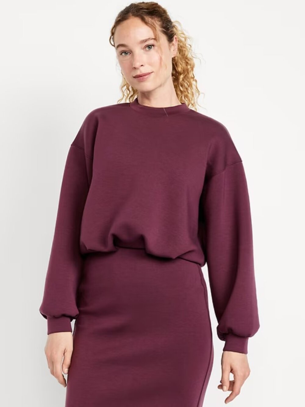 Old Navy Bounce Fleece Bubble-Hem Sweatshirt Burgundy XL
